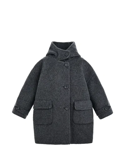 Moustache Kids' Hooded Wool Coat In Grey