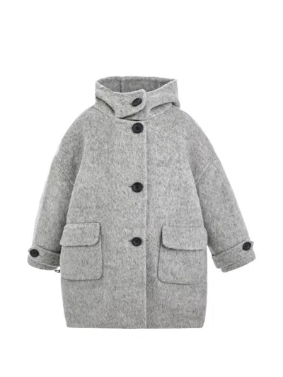 Moustache Kids' Hooded Wool Coat In Grey