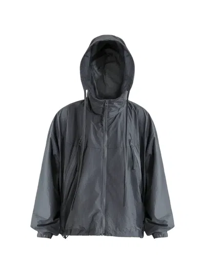 Moustache Kids' Hooded Zip-up Windbreaker In Gray