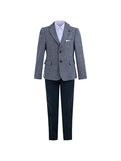 Moustache Kids' Jack Textured Suit (set Of Three) In Blue