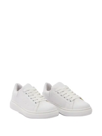 Moustache Lace-up Leather Sneakers In White