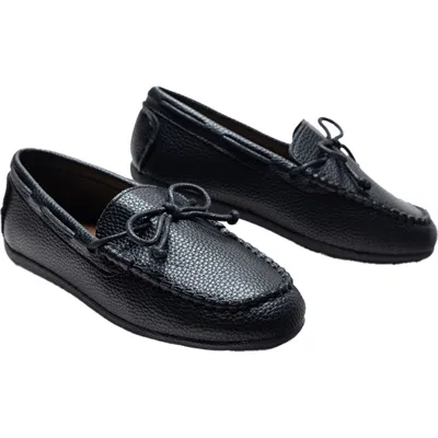 Moustache Kids'  Leather Moccasin Loafers In Black