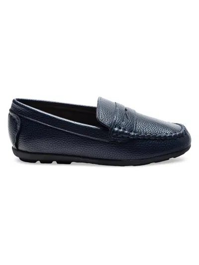 Moustache Leather Penny Loafers In Blue