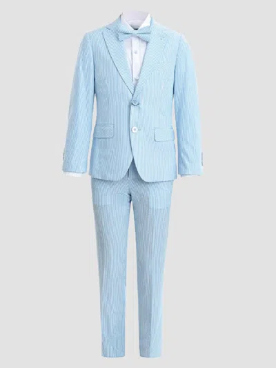 Moustache Little Boy's & Boy's Striped Suit With Peak Lapel In Blue