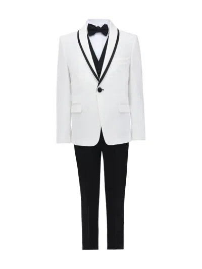 Moustache Little Boy's & Boy's Suit Set With Black Accents In White