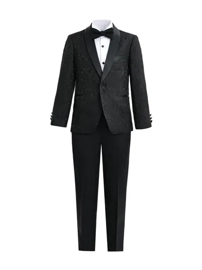 Moustache Little Boy's & Boy's Textured Suit Set With Satin Lapels In Black