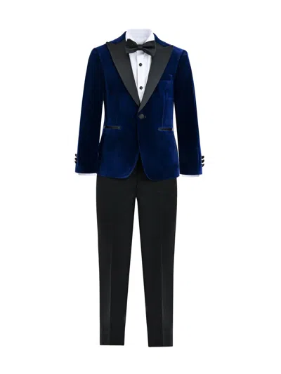 Moustache Little Boy's & Boy's Velvet Suit With Peak Lapel In Blue