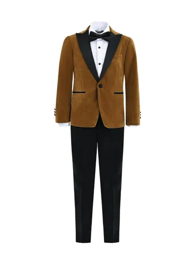 Moustache Kids' Little Boy's & Boy's Velvet Suit With Peak Lapel In Brown
