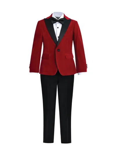 Moustache Little Boy's & Boy's Velvet Suit With Peak Lapel In Red