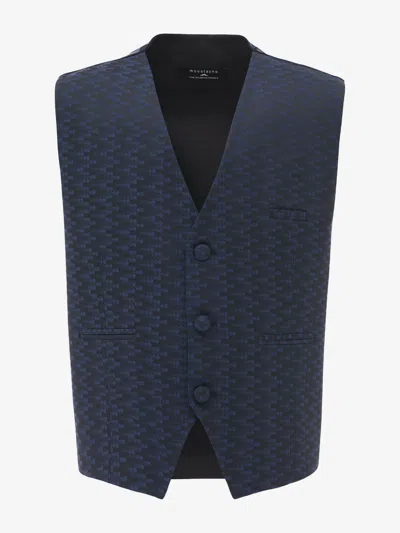 Moustache Navy Geometric Print Vest And Bowtie Blue