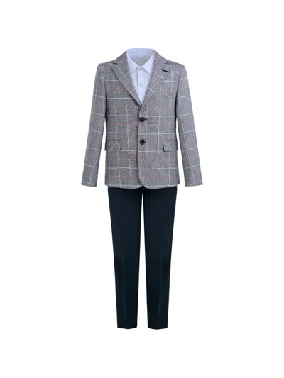 Moustache Kids' Noah Plaid Suit (set Of Three) In Multi