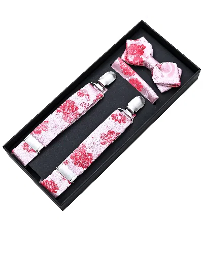 Moustache Kids'  Pink And Red Floral Suspenders Set
