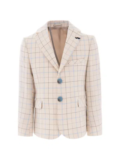 Moustache Kids' Plaid-print Peak-lapel Blazer In Pink