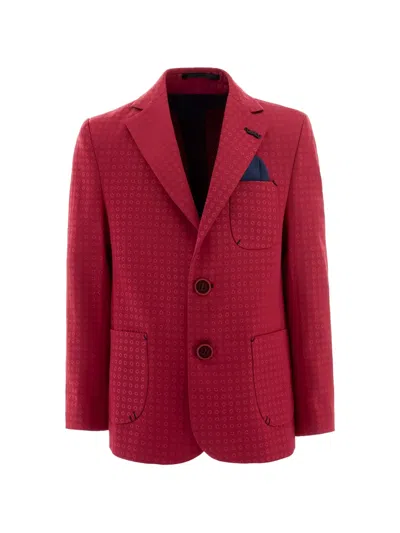 Moustache Kids' Ring-pattern Peak-lapel Blazer In Red