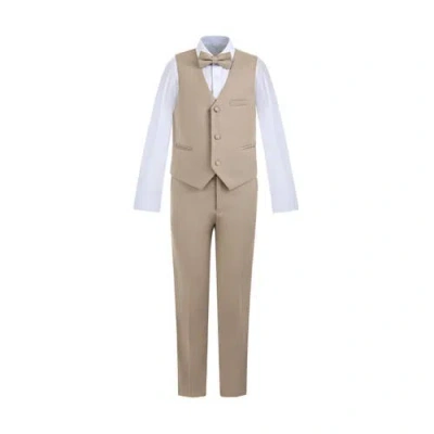 Moustache Kids'  Serge Formal Vest & Bow Tie Suit In Brown