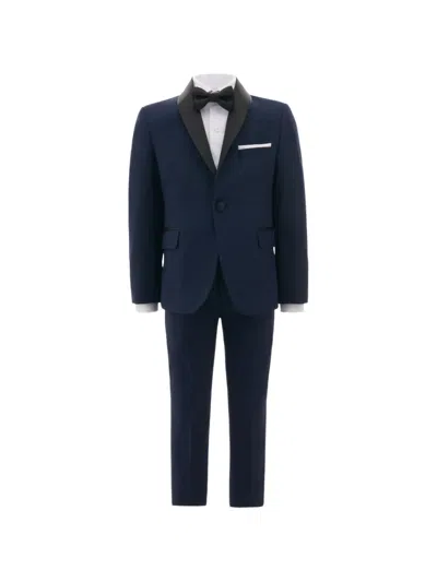 Moustache Kids' Shawl-lapel Four-piece Suit In Blue