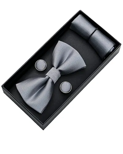Moustache Kids'  Silver Crosshatch Bowtie Set