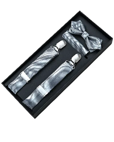 Moustache Kids'  Silver Crosshatched Suspenders Set
