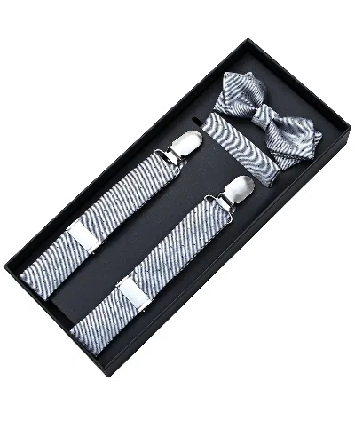 Moustache Kids'  Silver Dotted Suspenders Set In Gray