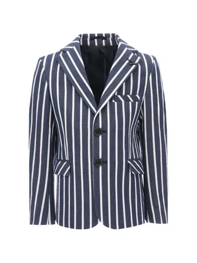 Moustache Kids' Striped Embroidered Blazer In Blue