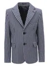 Moustache Striped Single-breasted Blazer In Blue
