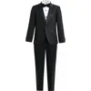 Moustache Textured Suit Set With Satin Lapels In Black