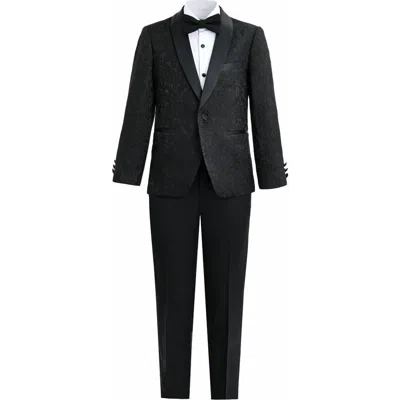 Moustache Kids'  Textured Suit Set With Satin Lapels In Black