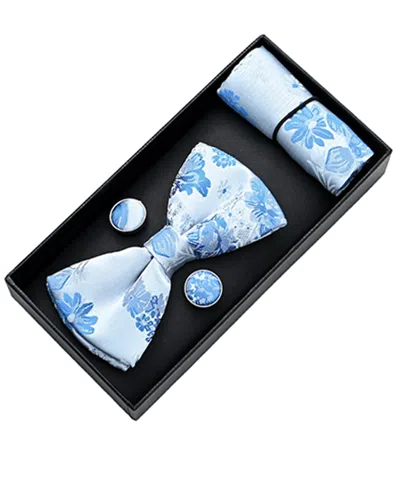 Moustache Kids'  White And Blue Floral Bowtie Set