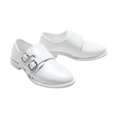 Moustache White Patent Buckle Loafers By Childsplay Clothing
