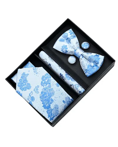 Moustache Kids'  White Tie Blue Floral Tie Set