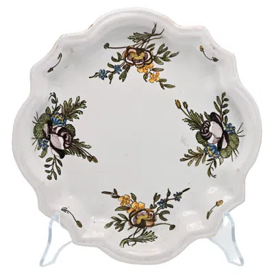 Pre-owned Moustiers Antique French  Faience Plate With Floral Bouquets - 18th Century In Gray