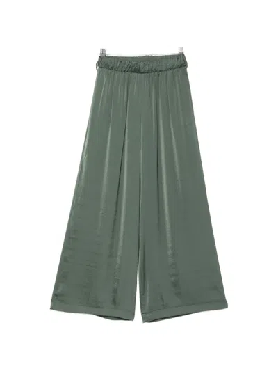 Moutaki Belted Satin-finish Cropped Trousers In Green