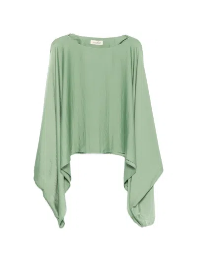 Moutaki Boat-neck Cape-style Blouse In Green