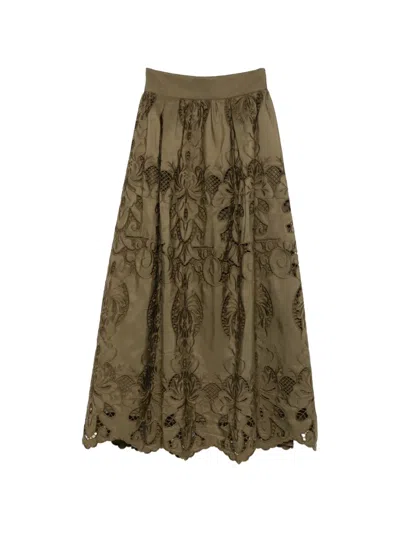 Moutaki Broderie-anglaise Flared Midi Skirt In Green