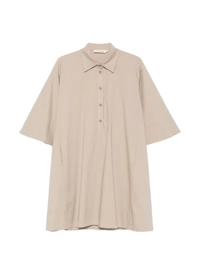 Moutaki Button-placket Mini Shirt Dress In Neutral