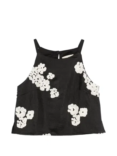 Moutaki Floral-embroidered Sleeveless Blouse In Black