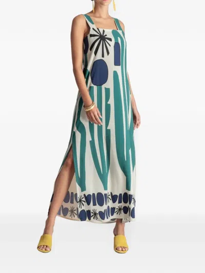 Moutaki Graphic-print Side-slit Maxi Dress In Neutral