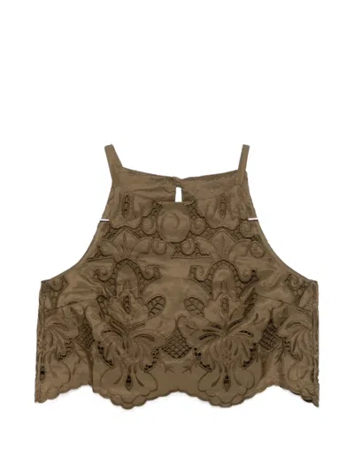 Moutaki Guipure-lace Cropped Blouse In Green