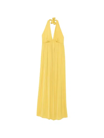 Moutaki Halterneck Maxi Dress In Yellow
