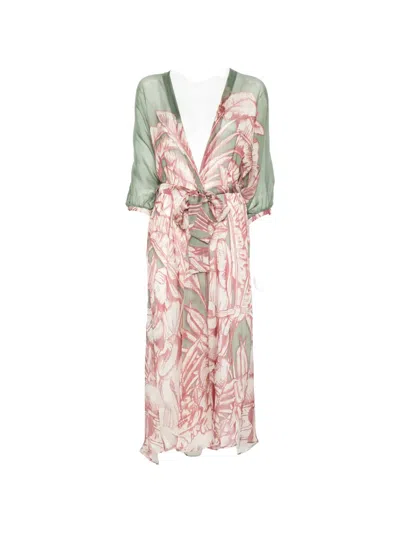 Moutaki Leaf-print Belted Kimono In Multi