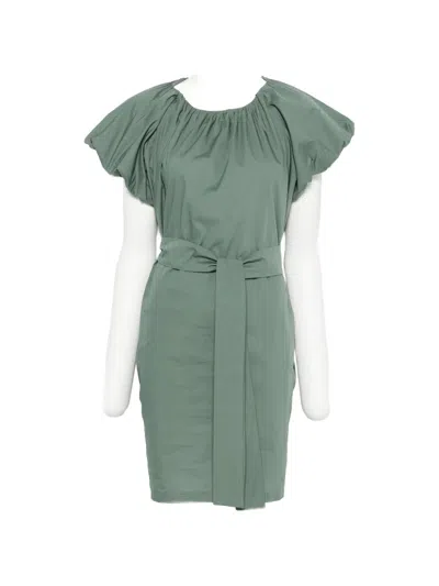 Moutaki Puff-sleeve Belted Mini Dress In Green