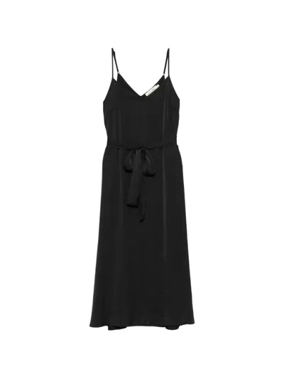 Moutaki Satin-finish Belted Midi Dress In Black