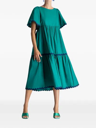 Moutaki Scalloped-trim Tiered Midi Dress In Green