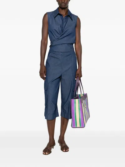 Moutaki Tie-waist Sleeveless Shirt In Blue