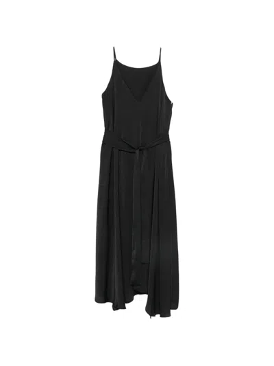 Moutaki V-neck Belted Asymmetric Midi Dress In Black