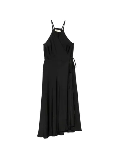 Moutaki V-neck Midi Wrap Dress In Black