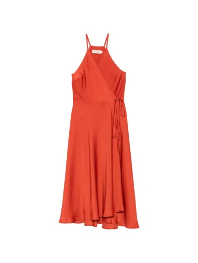 Moutaki Wraparound Midi Dress In Orange