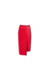 Mov Women's Asymmetrical Pencil Skirt — Bold Red Vegan Leather With Side Slit And Lined Interior In Red