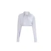 Mov Women's Blue / White Striped Cropped Button Up Shirt- Blue & White In Blue/white