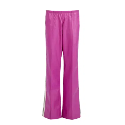 Mov Women's Pink Perfect Suit Pants — Straight-leg Vegan Leather With Side Stripes In Fushia In Purple
